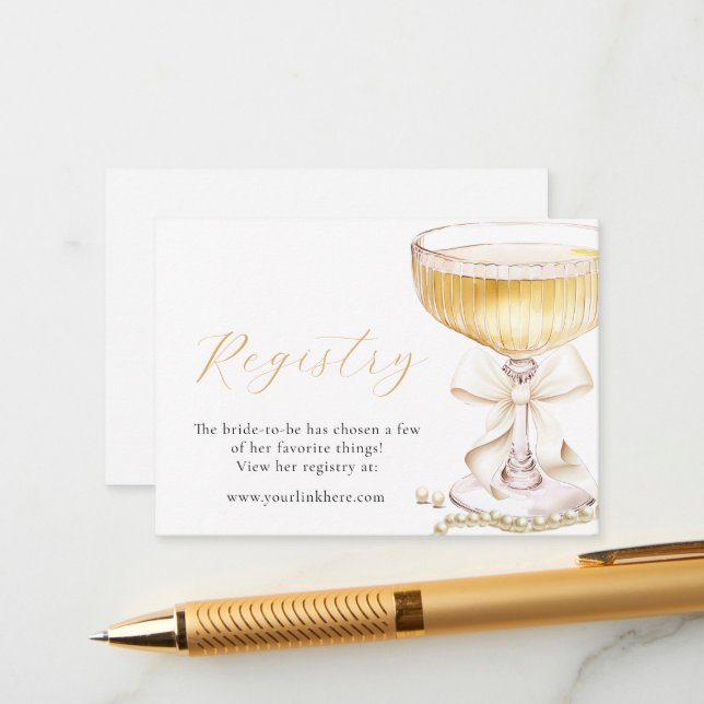 Pearls & Prosecco Bow Bridal Shower Registry Tilläggskort (Fram/Back In Situ)