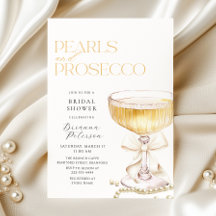Pearls & Prosecco Bow Inbjudningskort för möhippan