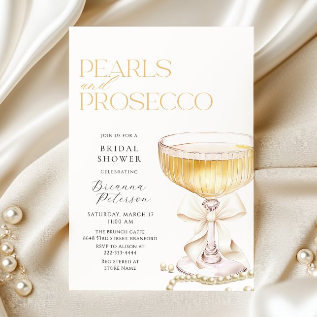 Pearls & Prosecco Bow Inbjudningskort för möhippan (Skapare uppladdad)