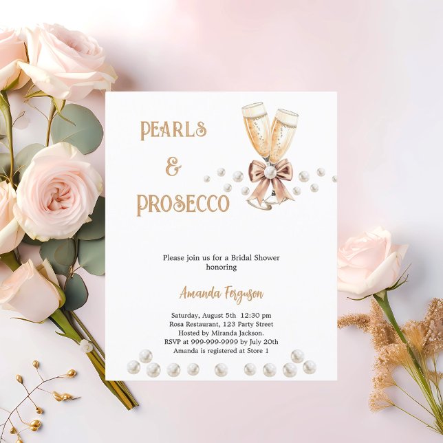 Pearls Prosecco bow Inbjudningskort för möhippan (Skapare uppladdad)