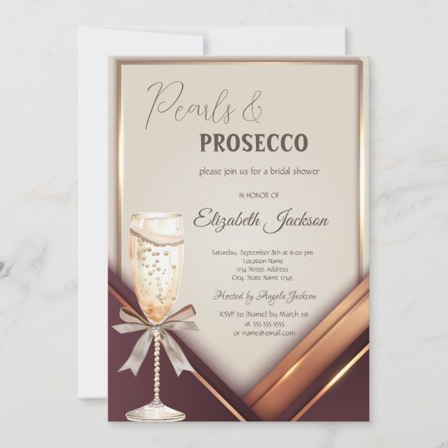 Pearls Prosecco Bow Ram Inbjudningar (Framsida)