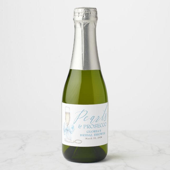 Pearls & Prosecco Bridal Shower Blue Bow  (Framsida)