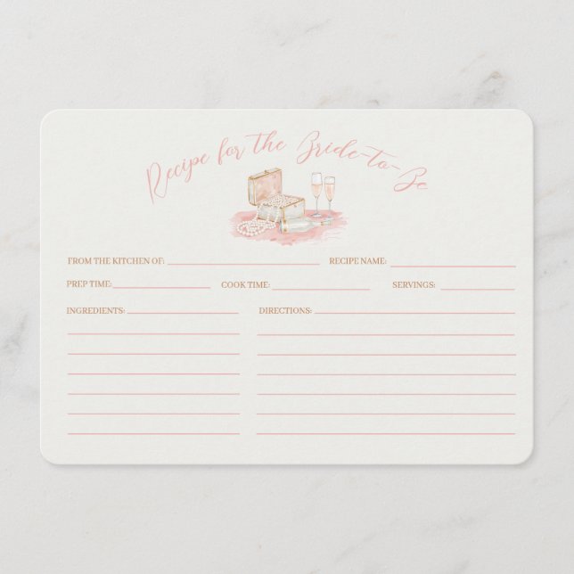 Pearls & Prosecco Bridal Shower Recipe Card Tilläggskort (Framsida)