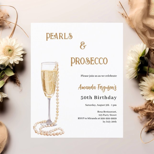 Pearls Prosecco-bubbelfödelsedagsinbjudan (Skapare uppladdad)
