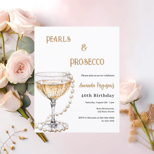 Pearls Prosecco bubbles födelsedagsinbjudan (Skapare uppladdad)