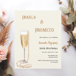Pearls Prosecco bubLY guld födelsedagsinbjudan