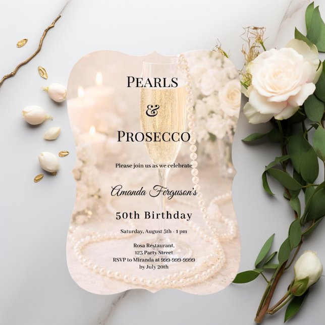 Pearls Prosecco Champagne elegant birthday  Inbjudningar (Skapare uppladdad)