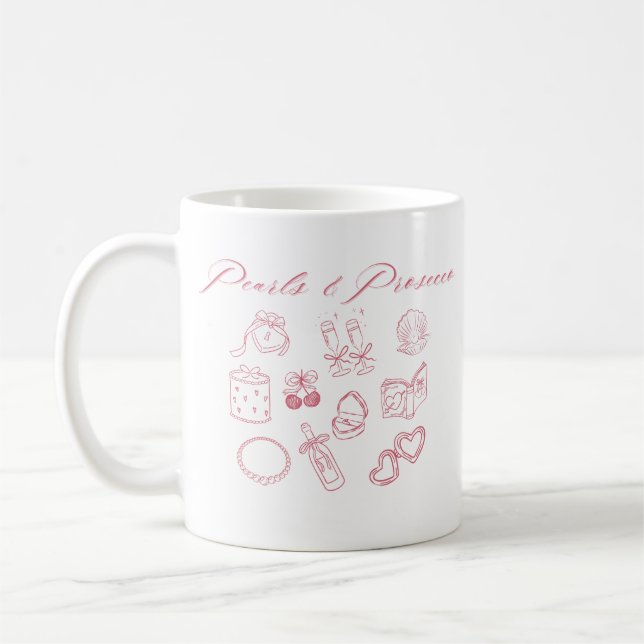 Pearls & Prosecco Design | Rosa tjejbröllop Kaffemugg (Vänster)