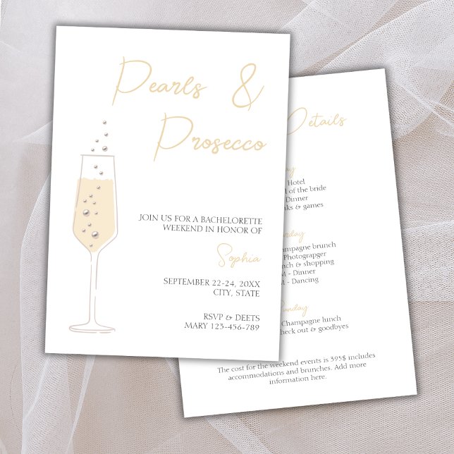 Pearls & Prosecco Elegant Bachelorette Helg Inbjudningar (Pearls & Prosecco Elegant Bachelorette Weekend Invitation weekend itinerary)