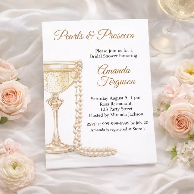 Pearls Prosecco elegant Bridal Shower Inbjudningar (Skapare uppladdad)