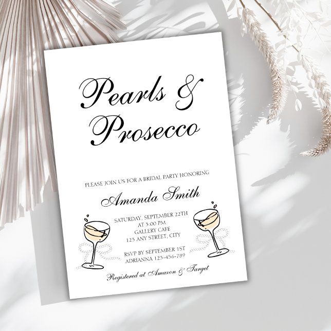 Pearls & Prosecco Elegant Brudens sida Inbjudningar (Pearls & Prosecco Elegant Bridal Party Invitation)