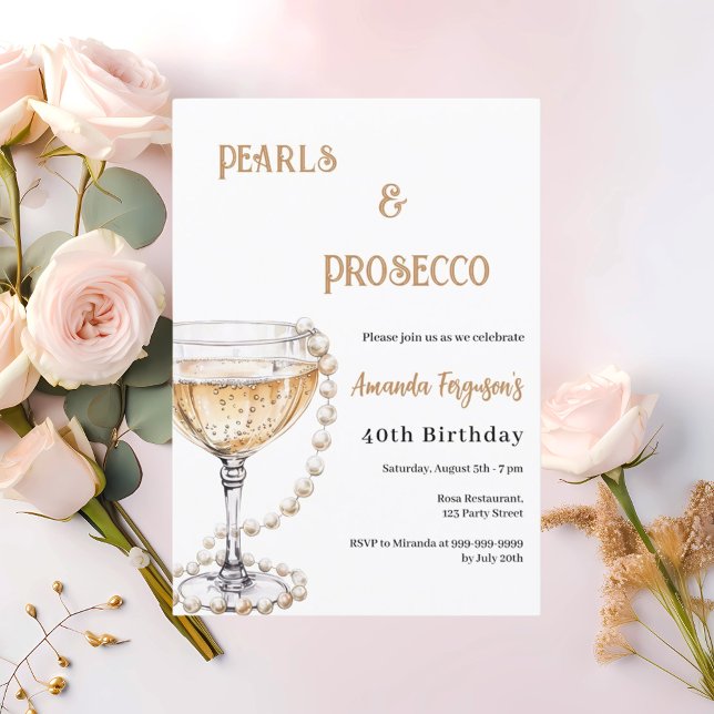 Pearls Prosecco elegant bubblors födelsedag Inbjudningar (Skapare uppladdad)