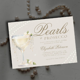 Pearls Prosecco Elegant Ecru Brunch Möhippa Inbjudningar