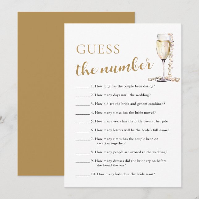 Pearls & Prosecco gissar Möhippans nummer Inbjudningar (Fram/baksida)