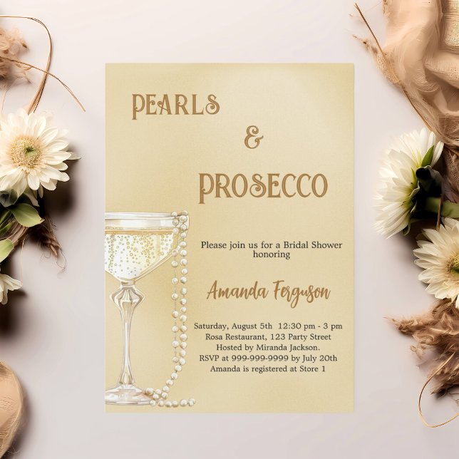 Pearls Prosecco guld elegant Möhippa Inbjudningar (Skapare uppladdad)