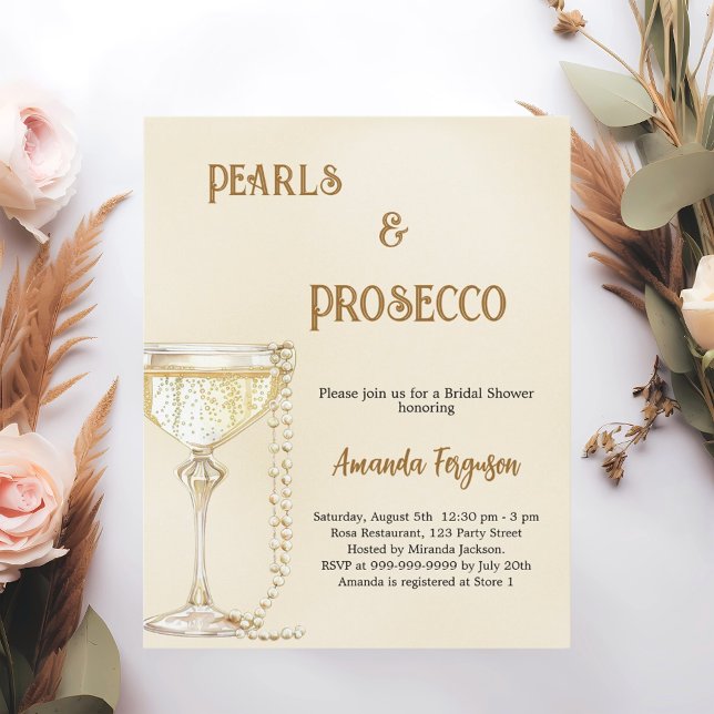 Pearls Prosecco guld Inbjudningskort för möhippan (Skapare uppladdad)
