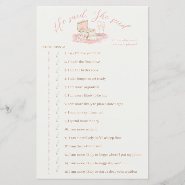 Pearls & Prosecco He Said She Said Bridal Games (Framsida)