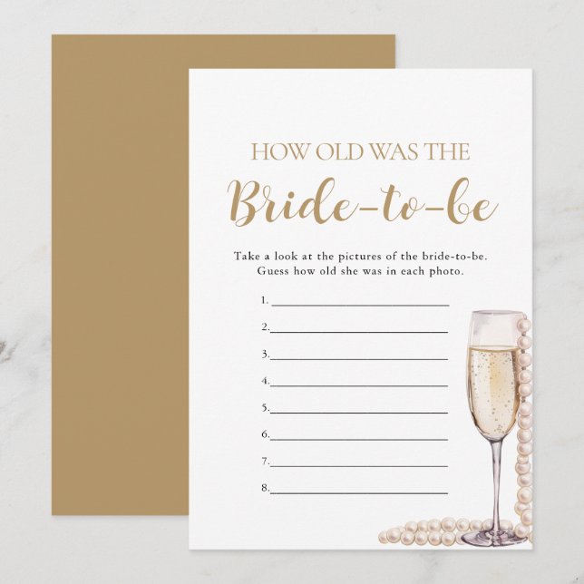 Pearls & Prosecco Hur gammalt var det blivande spe Inbjudningar (Fram/baksida)