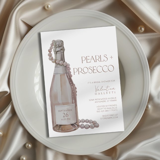 Pearls + Prosecco Inbjudningskort för möhippan (Shown on a 5x7" invitation)