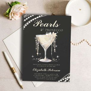 Pearls Prosecco Ivory Black Elegant Möhippa Inbjudningar
