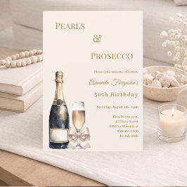 Pearls Prosecco ivory bow elegant birthday  Inbjudningar