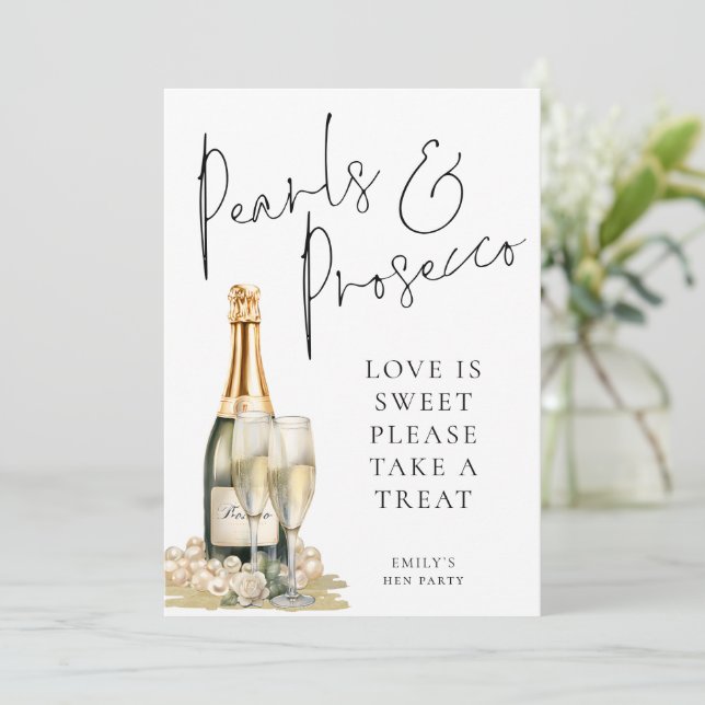 Pearls Prosecco Kärlek är Sweet Take Treat Sign Ca Inbjudningar (Stående Fram)