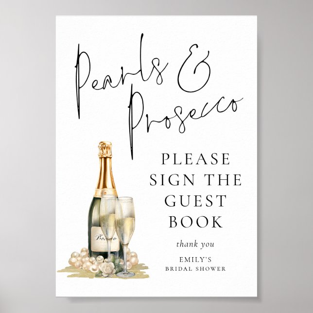 Pearls Prosecco Möhippa Guest Bok Sign Poster (Framsidan)