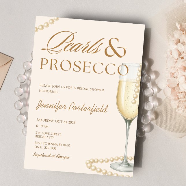 Pearls & Prosecco Möhippa Möhippa Brunch Inbjudningar (Pearls and Prosecco Bridal Shower Bridal Brunch Invitation)
