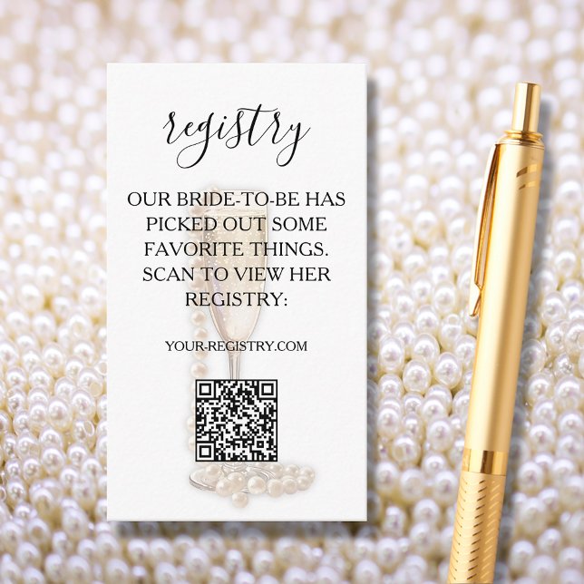 Pearls & Prosecco Möhippa QR-kodregister Tilläggskort (Pearls & Prosecco Bridal Shower QR Code Registry Enclosure Cards)