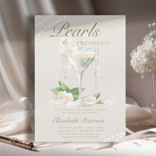 Pearls Prosecco Petals Ivory Elegant Möhippa Inbjudningar