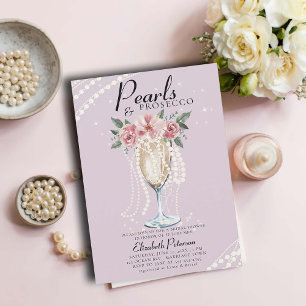 Pearls Prosecco Petals Lilac Brunch Möhippa Inbjudningar