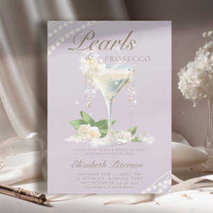 Pearls Prosecco Petals Lilac Elegant Möhippa Inbjudningar