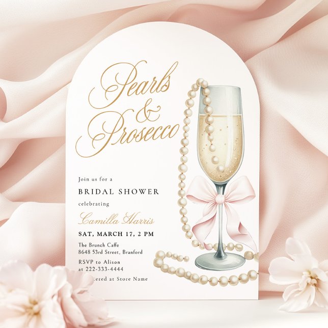 Pearls & Prosecco Pink Bow Bridal Shower Inbjudningar (Skapare uppladdad)