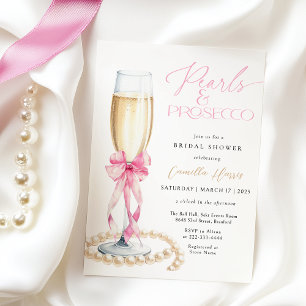 Pearls & Prosecco Rosa Bow Möhippa Inbjudningar