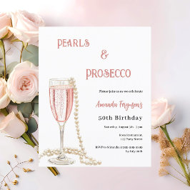 Pearls Prosecco rosa bubbles födelsedagsinbjudan