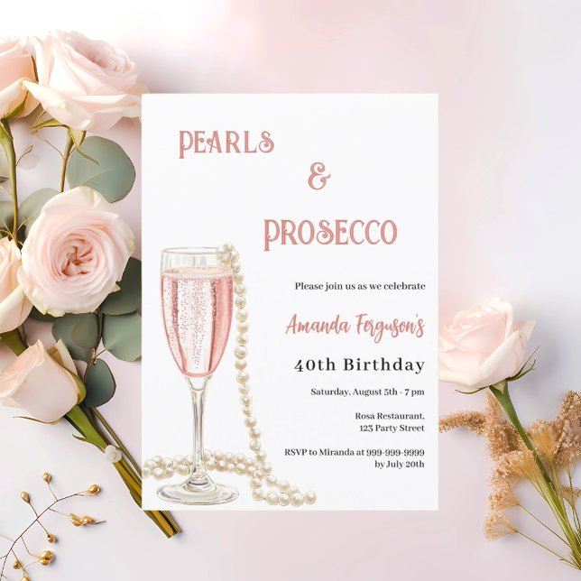 Pearls Prosecco rosa bubblors födelsedag Inbjudningar (Skapare uppladdad)