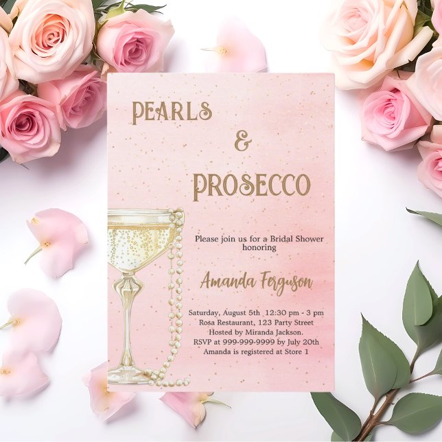 Pearls Prosecco rosa elegant Möhippa Inbjudningar (Skapare uppladdad)