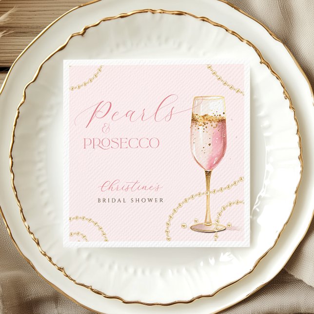 Pearls Prosecco Rosa Guld Bröllopsdusch Pappersservett (Skapare uppladdad)