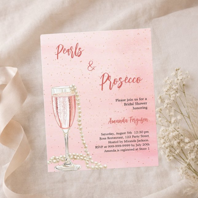 Pearls Prosecco rosa Inbjudningskort för möhippan (Skapare uppladdad)