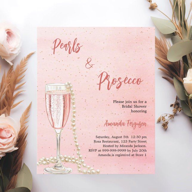 Pearls Prosecco rosa Inbjudningskort för möhippan (Skapare uppladdad)