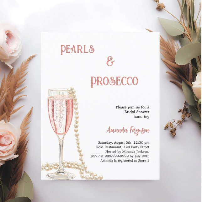 Pearls Prosecco rosa Inbjudningskort för möhippan (Skapare uppladdad)