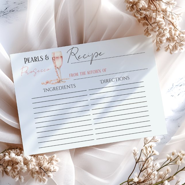 Pearls & Prosecco Rosa Möhippa Recept Card (Skapare uppladdad)
