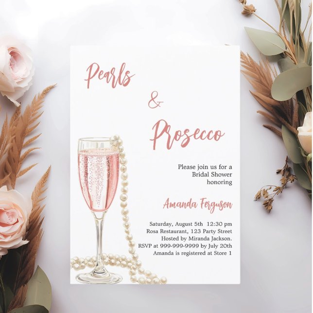 Pearls Prosecco rosa script Möhippa Inbjudningar (Skapare uppladdad)