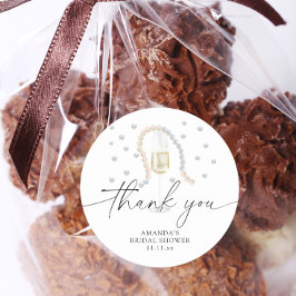 Pearls & Prosecco - tack för möhippan Runt Klistermärke