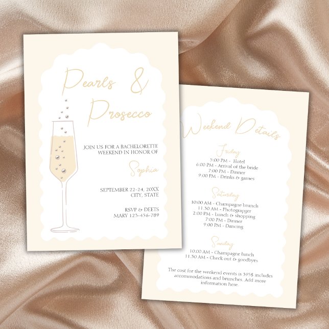 Pearls & Prosecco Vågigt Arch Bachelorette Helg Inbjudningar (Pearls & Prosecco Wavy Arch Bachelorette Weekend Invitation)