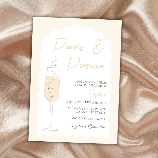 Pearls & Prosecco Vågigt Arch-Möhippa Inbjudningar (Pearls & Prosecco Wavy Arch Bridal Shower Invitation)