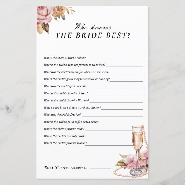 Pearls Prosecco Vem Känner Bruden Bäst Spelet (Framsida)