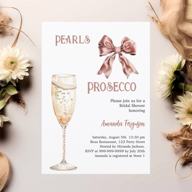 Pearls Proseccos Möhippa för rosa Inbjudningar (Skapare uppladdad)