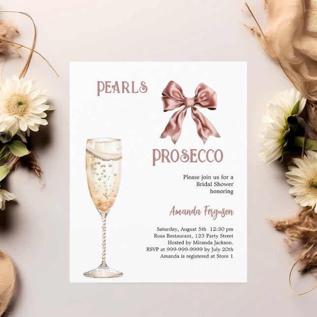 Pearls Proseccos rosa bow Inbjudningskort för möhi (Skapare uppladdad)