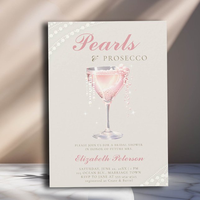 Pearls Proseccos Rosa Bubble Ivory Möhippa Inbjudningar (pearls and prosecco bridal shower invitation pink bubbly ivory gold calligraphy elegant classic )